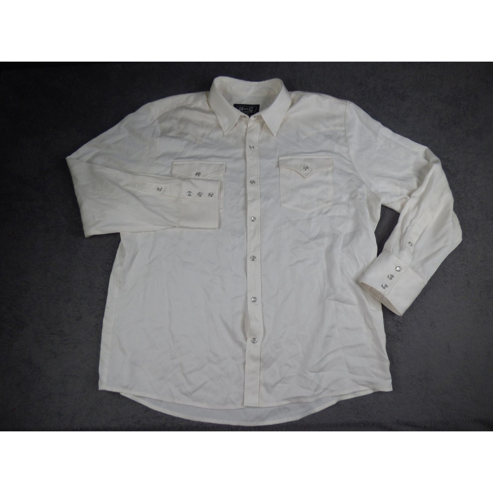 Vintage H Bar C Ranchwear Black Label Mens 2XL Western Pearl Snap Shirt Cream